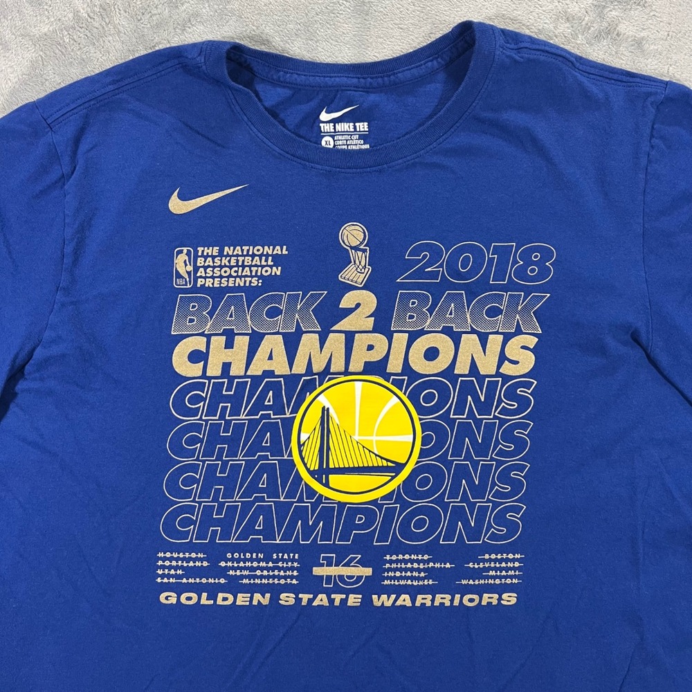 NIKE Golden State Warriors T Shirt Mens XL Blue‎ 2018 Champions Back 2 Back Tee